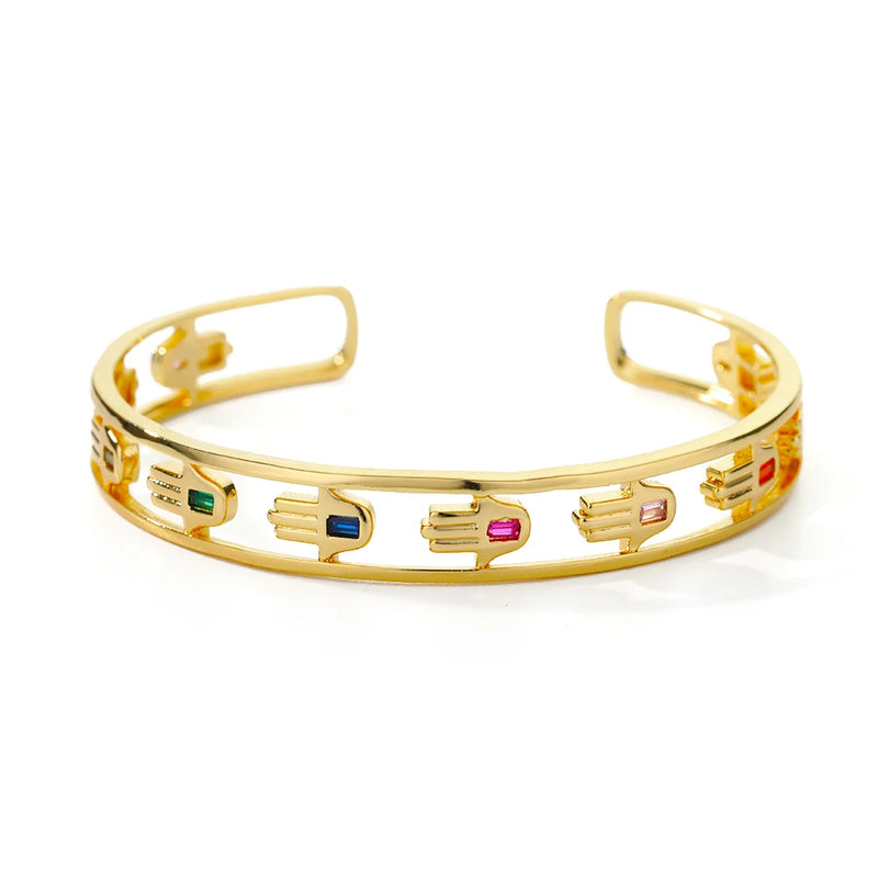 Zircon Evil Eye Open Cuff Bangle Bracelet Women Jewelry