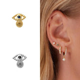 Zircon Eyes Earrings 925 Sterling Silver Stud Ear Rings Mini Pendientes