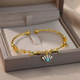 Zircon Fatima Hand Evil Eye Bracelet Stainless Steel Bangle Lucky Jewelry