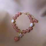 Zircon Flower Bracelet Strawberry Crystal Freshwater Pearl String Jewelry