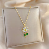 Zircon Flower Necklace Stainless Steel Water-wave Chain Wedding Jewelry Gift