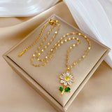 Zircon Flower Necklace Stainless Steel Water-wave Chain Wedding Jewelry Gift
