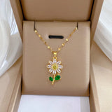 Zircon Flower Necklace Stainless Steel Water-wave Chain Wedding Jewelry Gift