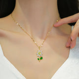 Zircon Flower Necklace Stainless Steel Water-wave Chain Wedding Jewelry Gift