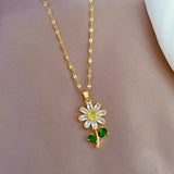 Zircon Flower Necklace Stainless Steel Water-wave Chain Wedding Jewelry Gift