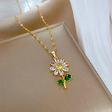 Zircon Flower Necklace Stainless Steel Water-wave Chain Wedding Jewelry Gift