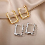 Zircon Geometric Hoop Earrings Stainless Steel Silver Cuff Piercing Jewelry