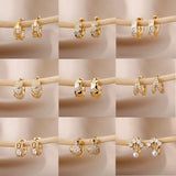 Zircon Geometric Hoop Earrings Stainless Steel Silver Cuff Piercing Jewelry