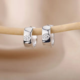 Zircon Geometric Hoop Earrings Stainless Steel Silver Cuff Piercing Jewelry
