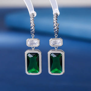Geometric Gemstone Earrings S925 Sterling Silver Tassel