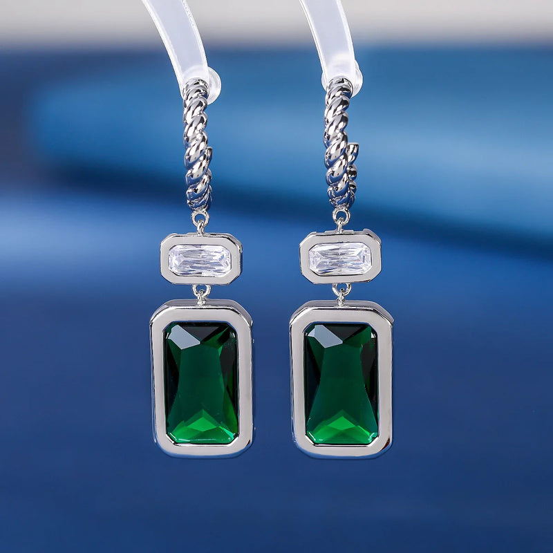 Geometric Gemstone Earrings S925 Sterling Silver Tassel Earring
