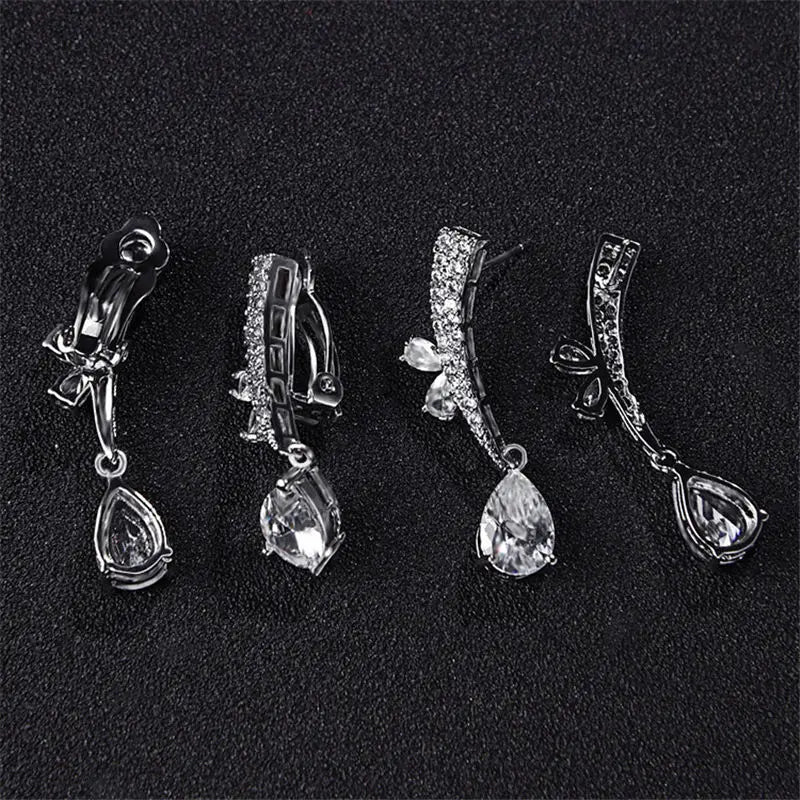 Zircon Green Copper Ear Clips Allergy Wedding Bridal Party Jewelry
