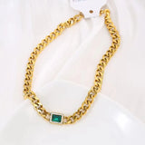 Zircon Green Square Charm Bracelet Stainless Steel Wrist Jewelry