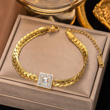 Zircon Green Square Charm Bracelet Stainless Steel Wrist Jewelry