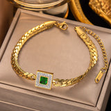Zircon Green Square Charm Bracelet Stainless Steel Wrist Jewelry
