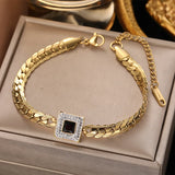 Zircon Green Square Charm Bracelet Stainless Steel Wrist Jewelry