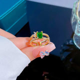 Zircon Green Square Rings Stainless Steel Adjustable Ring
