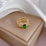 Zircon Green Square Rings Stainless Steel Adjustable Ring