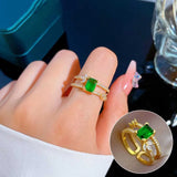 Zircon Green Square Rings Stainless Steel Adjustable Ring