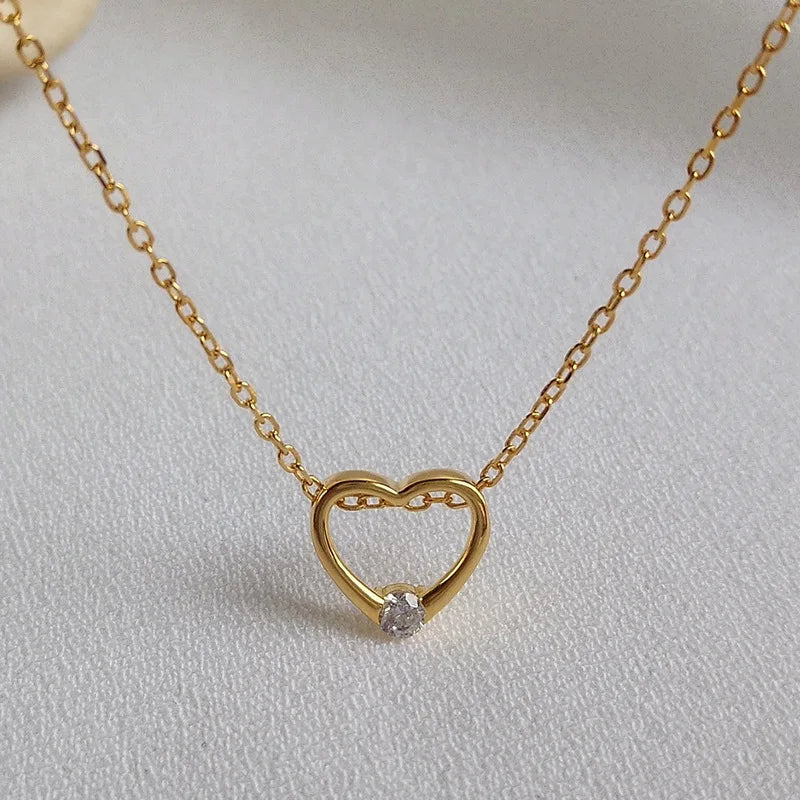Zircon Heart Pendant 925 Sterling Silver Necklace for Women