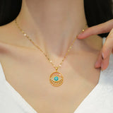 Hollow Evil Eye Necklace Zircon Round Stainless Steel