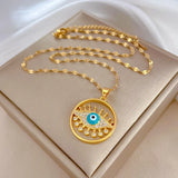 Hollow Evil Eye Necklace Zircon Round Stainless Steel