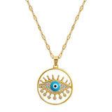Hollow Evil Eye Necklace Zircon Round Stainless Steel
