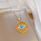 Hollow Evil Eye Necklace Zircon Round Stainless Steel