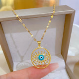 Hollow Evil Eye Necklace Zircon Round Stainless Steel