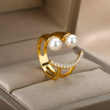 Women's Zircon Pearl Smile Face Engagement Ring