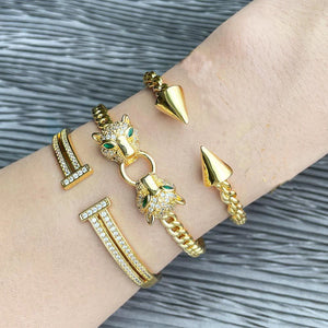 Zircon Leopard Head Bracelets Stainless Steel Twist Buckle Nail Bracelet