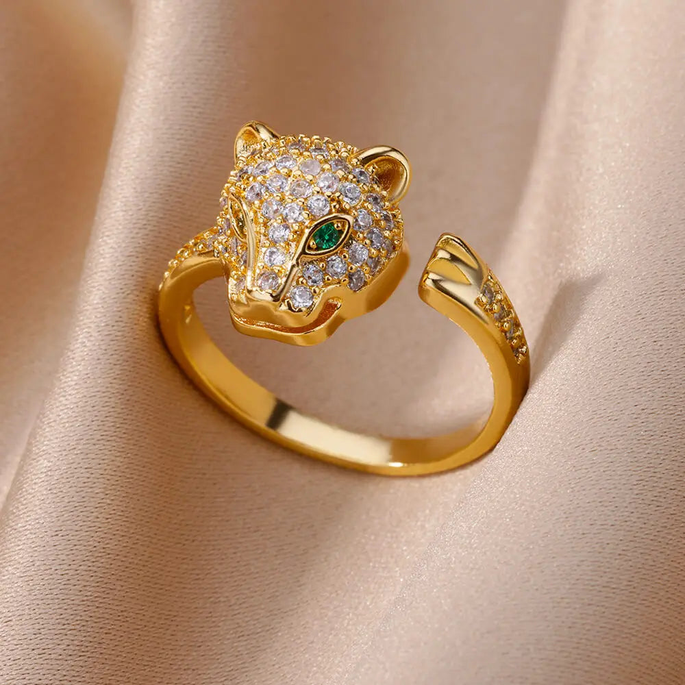 Leopard Head Ring Plated Stainless Steel Vintage Jewelry