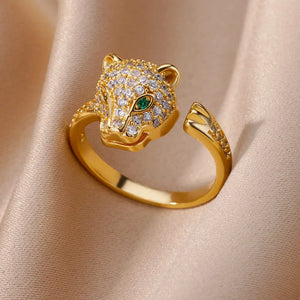 Leopard Head Ring Plated Stainless Steel Vintage Jewelry