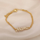 Zircon Letter Mama Bracelet Stainless Steel Double Bead Family Love Gift