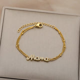 Zircon Letter Mama Bracelet Stainless Steel Double Bead Family Love Gift