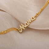 Zircon Letter Mama Bracelet Stainless Steel Double Bead Family Love Gift