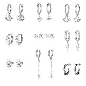 Zircon Lightning Earrings S925 Sterling Silver Piercing Hoops