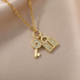 Zircon Lock Necklaces Stainless Steel Chain Choker Padlock Key Necklace