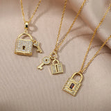 Zircon Lock Necklaces Stainless Steel Chain Choker Padlock Key Necklace