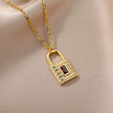 Zircon Lock Necklaces Stainless Steel Chain Choker Padlock Key Necklace