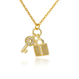 Zircon Lock Necklaces Stainless Steel Chain Choker Padlock Key Necklace