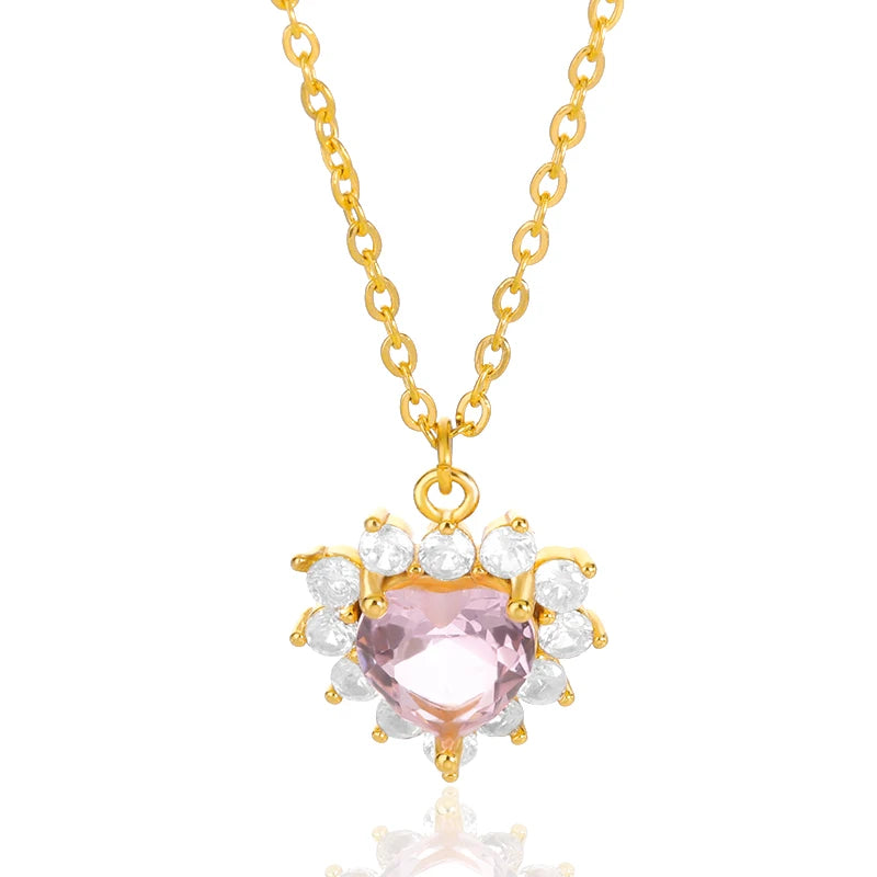 Zircon Love Heart Pendants Necklace For Women Lucky Charm