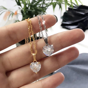 Zircon Love Heart Pendants Necklace For Women Lucky Charm