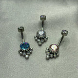 Zircon Opal Belly Button Ring G23 Titanium Square Navel Piercing Jewelry