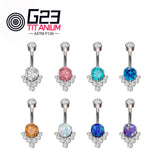 Zircon Opal Belly Button Ring G23 Titanium Square Navel Piercing Jewelry