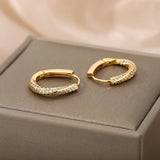 Zircon Oval Hoop Earrings Stainless Steel Wedding Jewelry