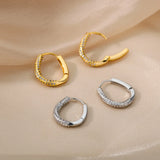 Zircon Oval Hoop Earrings Stainless Steel Wedding Jewelry