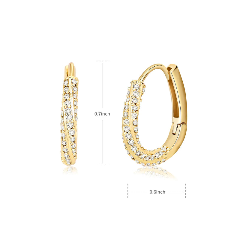 Zircon Oval Hoop Earrings Stainless Steel Wedding Jewelry
