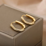 Zircon Oval Hoop Earrings Stainless Steel Wedding Jewelry