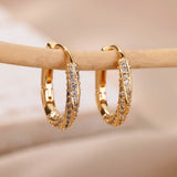 Zircon Oval Hoop Earrings Stainless Steel Wedding Jewelry